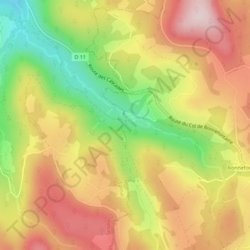 Grande Cascade de Tendon topographic map, elevation, terrain