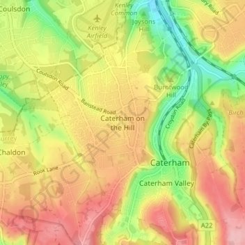 Caterham on the Hill topographic map, elevation, terrain