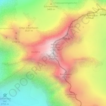 Jungfrau topographic map, elevation, terrain