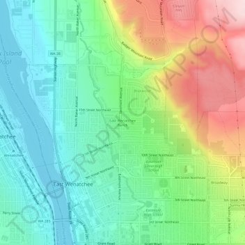 East Wenatchee Bench topographic map, elevation, terrain