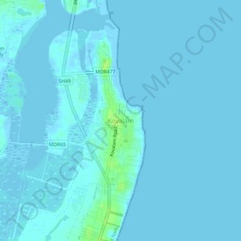 Kovalam topographic map, elevation, terrain