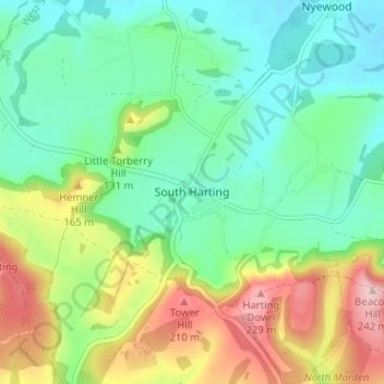South Harting topographic map, elevation, terrain