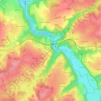 Busseau-sur-Creuse topographic map, elevation, terrain