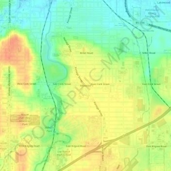 Milwood topographic map, elevation, terrain
