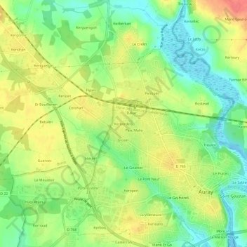 Kerberdery topographic map, elevation, terrain