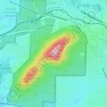 Kennesaw Mountain topographic map, elevation, terrain
