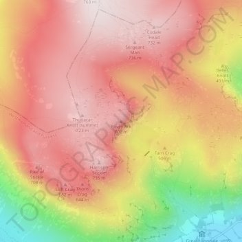 Pavey Ark topographic map, elevation, terrain