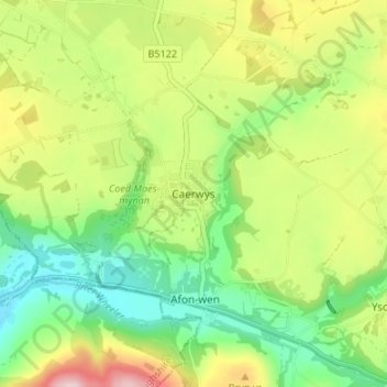 Caerwys topographic map, elevation, terrain