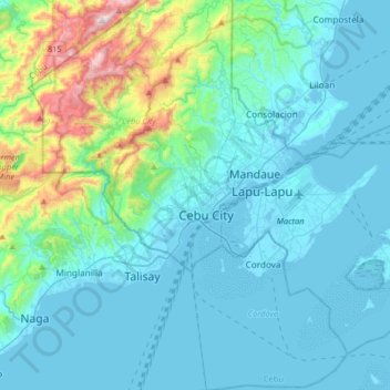 Cebu City topographic map, elevation, terrain