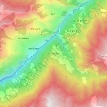 Dhunche topographic map, elevation, terrain
