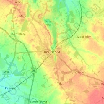 Knutsford topographic map, elevation, terrain