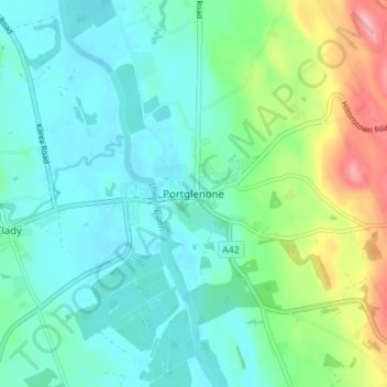 Portglenone topographic map, elevation, terrain