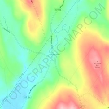 West Minot topographic map, elevation, terrain