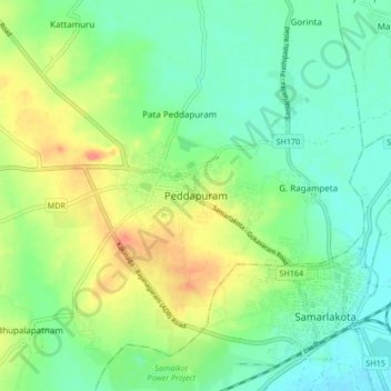 Peddapuram topographic map, elevation, terrain