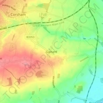 Gastard topographic map, elevation, terrain