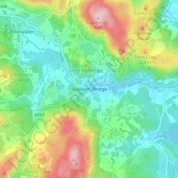 Skelwith Bridge topographic map, elevation, terrain