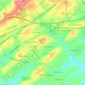 Robinson Forest topographic map, elevation, terrain