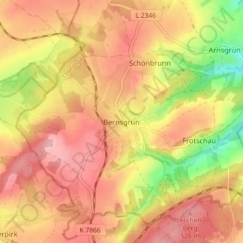 Bernsgrün topographic map, elevation, terrain