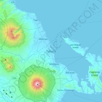 Tabaco topographic map, elevation, terrain
