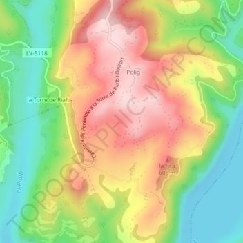 Planes de Polig topographic map, elevation, terrain