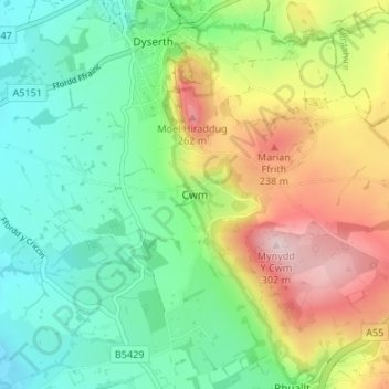 Cwm topographic map, elevation, terrain