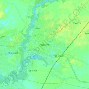 Agbarho topographic map, elevation, terrain