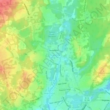 Peacedale topographic map, elevation, terrain