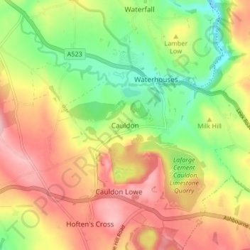 Cauldon topographic map, elevation, terrain