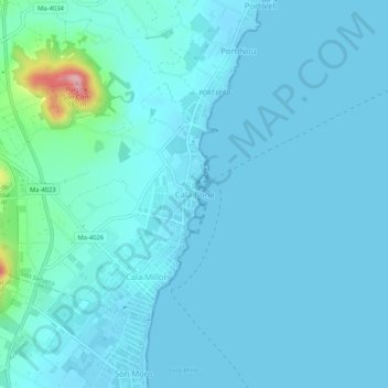 Cala Bona topographic map, elevation, terrain