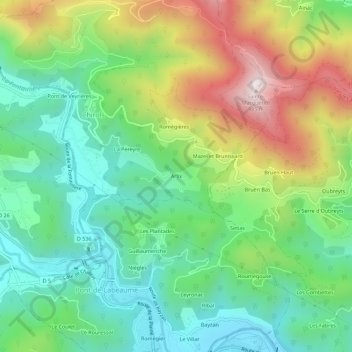 Arlix topographic map, elevation, terrain