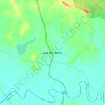 Nabarangapur topographic map, elevation, terrain