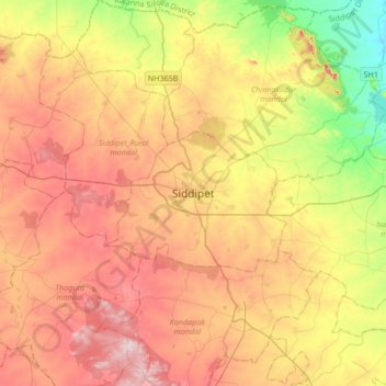 Siddipet topographic map, elevation, terrain