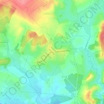 Pusy topographic map, elevation, terrain