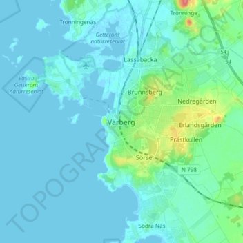 Varberg topographic map, elevation, terrain