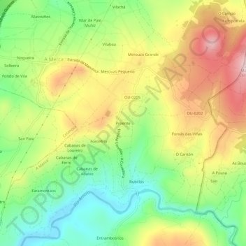 Proente topographic map, elevation, terrain