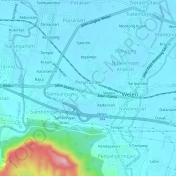 Karangtengah topographic map, elevation, terrain