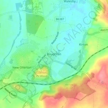 Boughton topographic map, elevation, terrain
