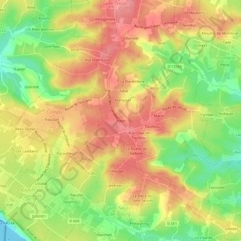 Potin topographic map, elevation, terrain