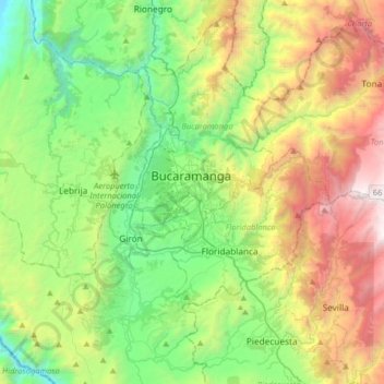 Bucaramanga topographic map, elevation, terrain