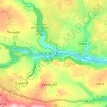 Miller's Dale topographic map, elevation, terrain