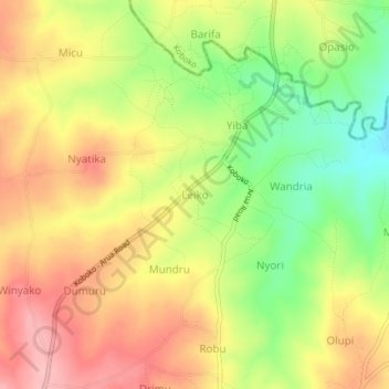 Leiko topographic map, elevation, terrain