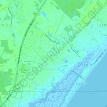 Garden City Beach topographic map, elevation, terrain