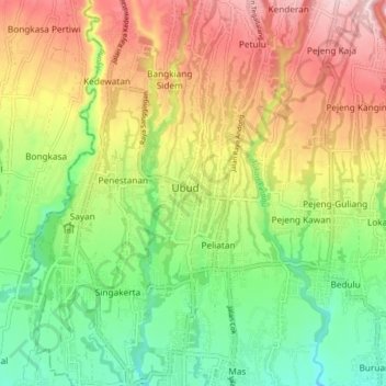 Ubud topographic map, elevation, terrain