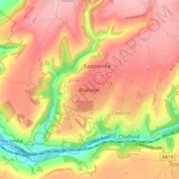 Bussage topographic map, elevation, terrain