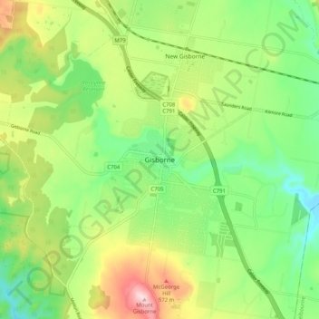 Gisborne topographic map, elevation, terrain