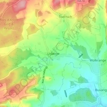 Udange topographic map, elevation, terrain