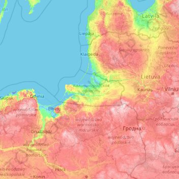 Kaliningrad Oblast topographic map, elevation, terrain