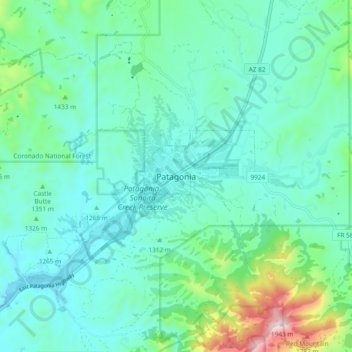 Patagonia topographic map, elevation, terrain