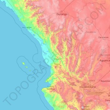 Nayarit topographic map, elevation, terrain