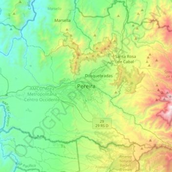 Pereira topographic map, elevation, terrain